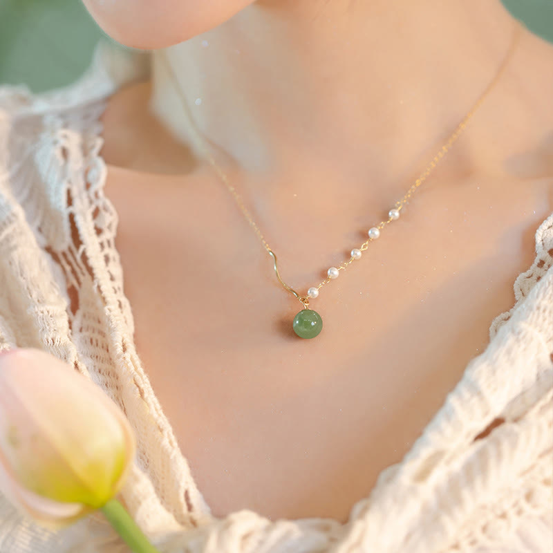 Wear FengShuiNatural Hetian Jade Pearl Luck Bead Necklace Pendant