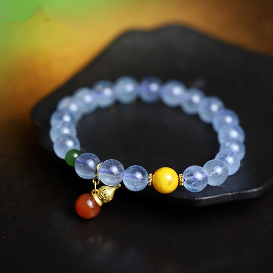 Wear FengShui Aquamarine Red Agate Peace Gourd Charm Bracelet