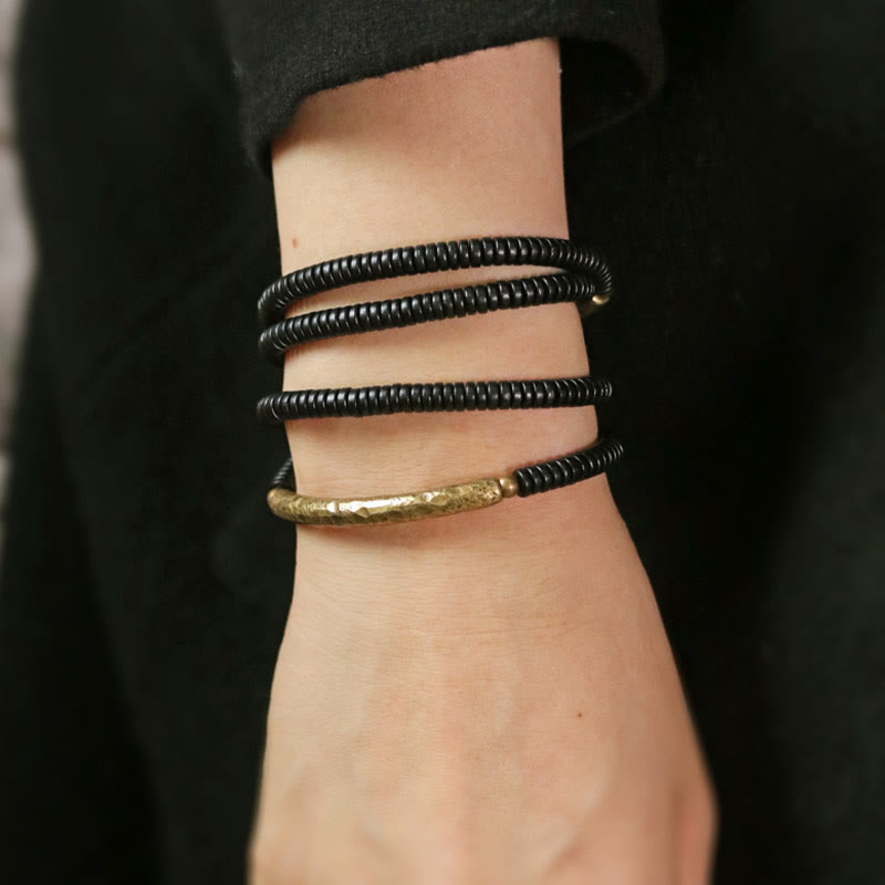 Wear FengShui Ebony Wood Brass Copper Balance Multilayered Bracelet