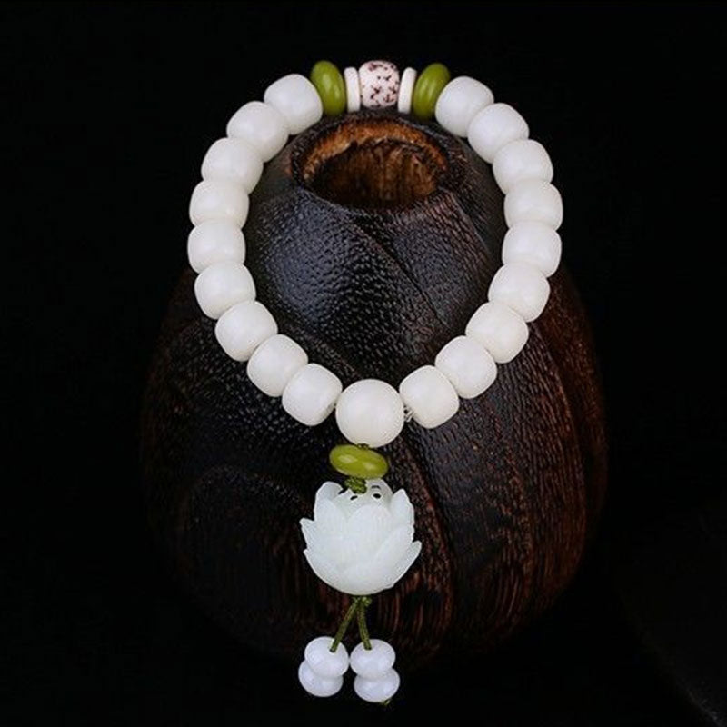 Wear FengShui Lotus Natural White Bodhi Seed Luck Bracelet