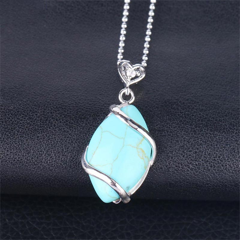 Wear FengShui Marquise Pattern Natural Crystal Stone Charm Necklace Pendant