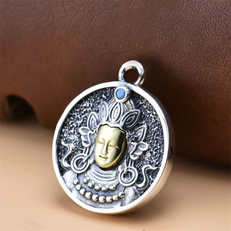 Wear FengShui 925 Sterling Silver Green Tara Double Dorje Vajra Protection Necklace Pendant