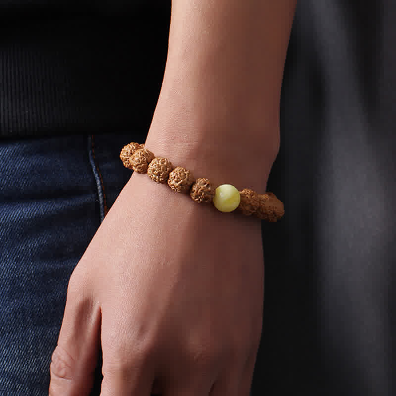 Wear FengShui Tibet Rudraksha Bodhi Seed Dzi Bead Amber Turquoise Wealth Bracelet