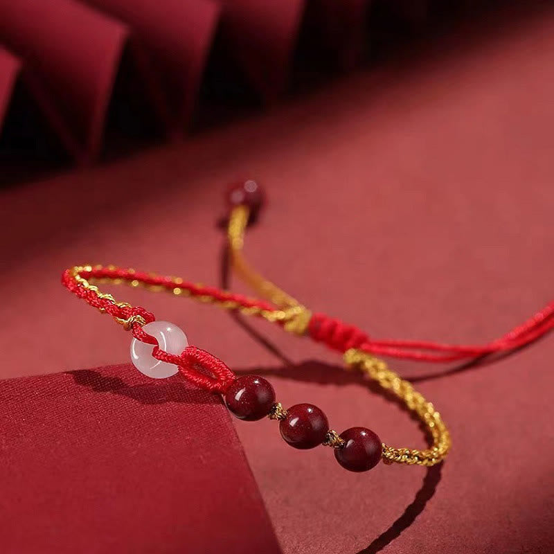 Wear FengShui Natural Cinnabar Jade Peace Buckle Blessing Bracelet