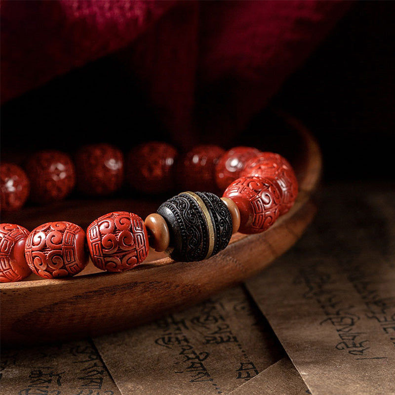 Wear FengShui Natural Cinnabar Ebony Calm Blessing Bracelet