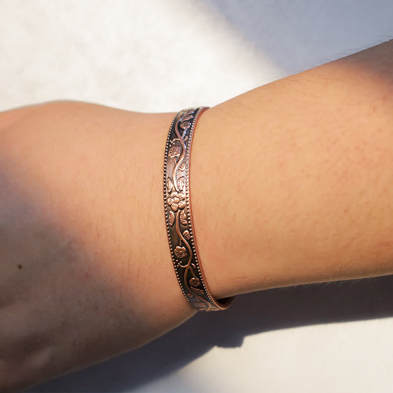 Wear FengShui Floral Magnetic Copper Adjustable Cuff Bracelet Bangle