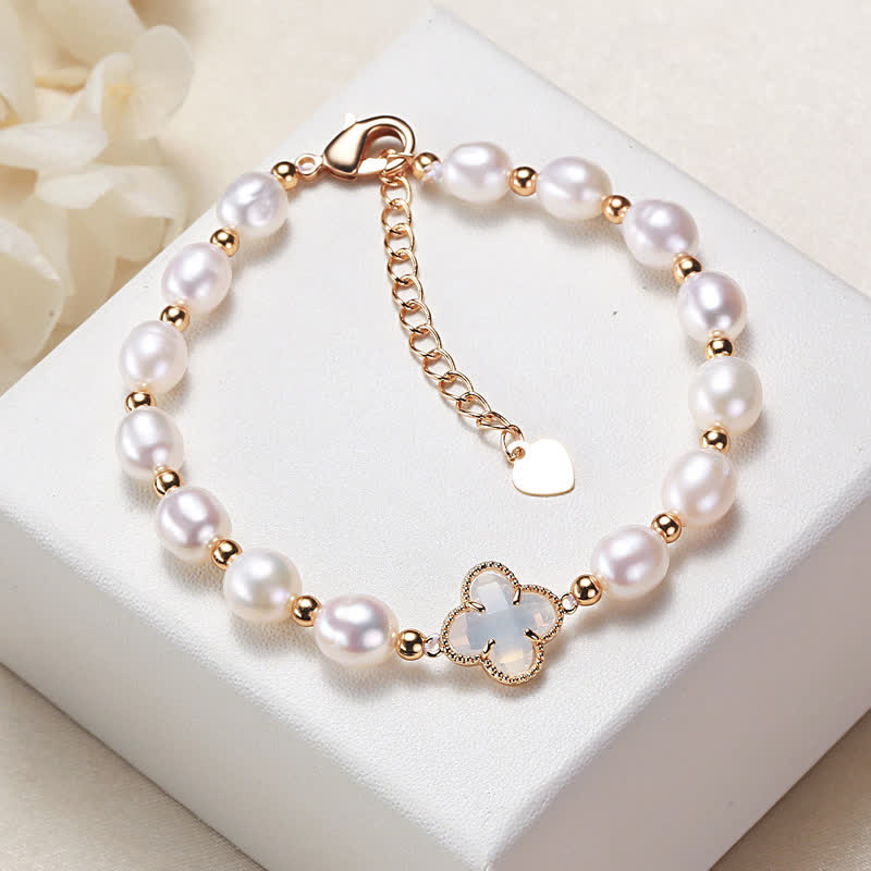 Wear FengShui Pearl Four Leaf Clover Wealth Chain Bracelet