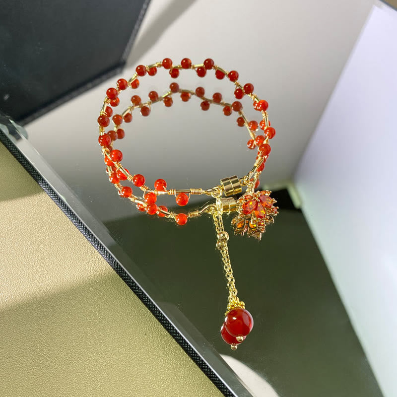 Wear FengShui Red Maple Leaf Luck Charm Bracelet