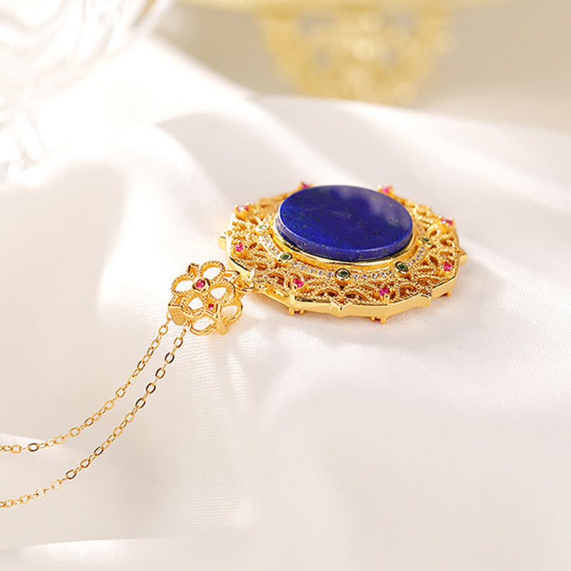 Wear FengShui 925 Sterling Silver Plated Gold Lazurite Positive Necklace Pendant