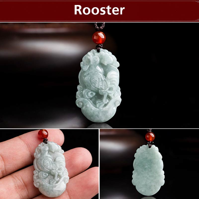 Wear FengShui Natural Jade 12 Chinese Zodiac Sucess Pendant Necklace