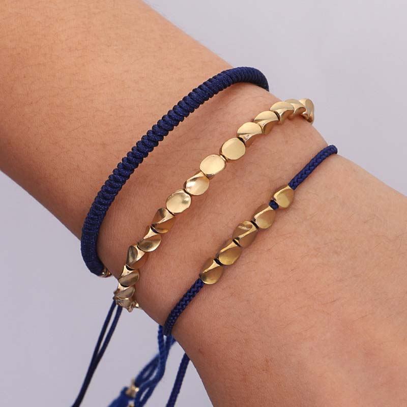 Wear FengShui 3 PCS Tibetan Copper Beads Healing Protection Luck Bracelet Set