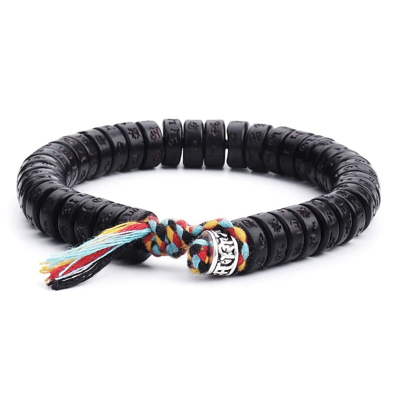 Tibetan Lucky  Black Coconut Shell Braided Bracelet,  Meditation Bracelet, Mens Bracelet