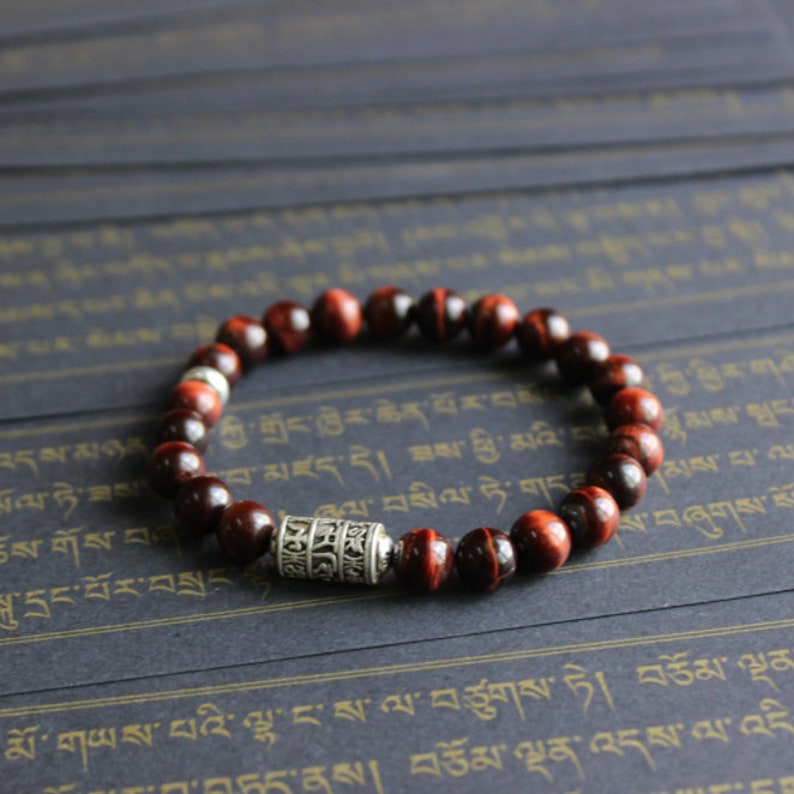 Red Tigers Eye Tibetan Mantra Bracelet,  Womens Bracelet, Mens Bracelet
