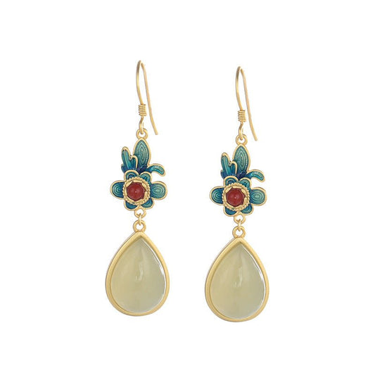 Red Agate Lucky Jade Earrings